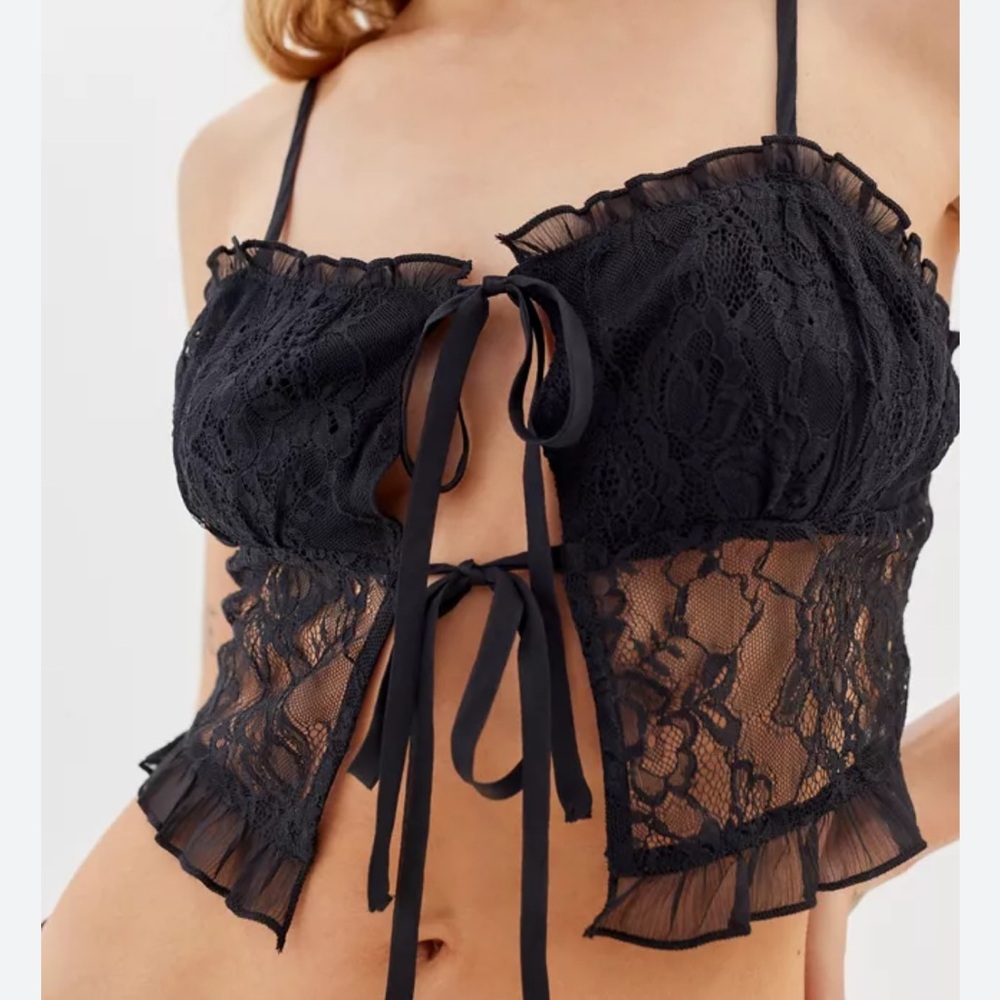 UO Flora Sheer Lace Tie-Front Cami NWT